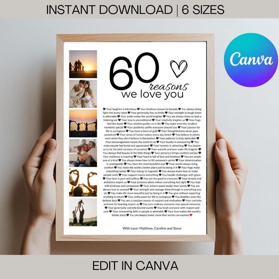 60 Reasons We Love You Poster: Custom Photo Collage (Digital Download)