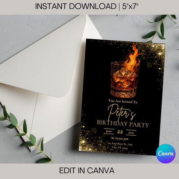Whiskey Birthday Invitation for Men: Editable Scotch Party Template (Digital Download)