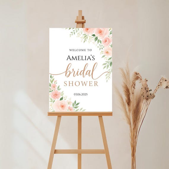 Blush Rose Bridal Shower Welcome Sign, Editable Canva Template, Printable Poster for Women’s Events and Parties