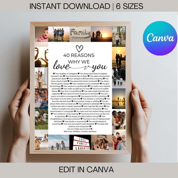 40 Reasons We Love You - Personalized 40th Birthday Gift (Digital Download)