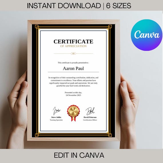 Editable Certificate of Appreciation - Printable Recognition Award, Custom Appreciation Gift, Canva Template | Instant download