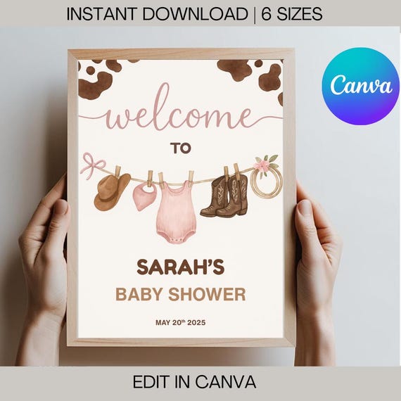 Cowgirl Baby Shower Welcome Sign: Pink Western Theme (Digital Printable)