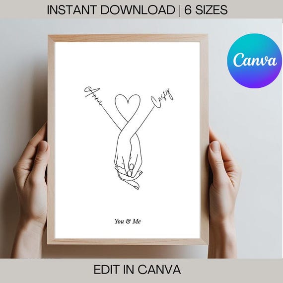 Personalized Holding Hands Line Art Print: Custom Couple Gift (Digital Download)