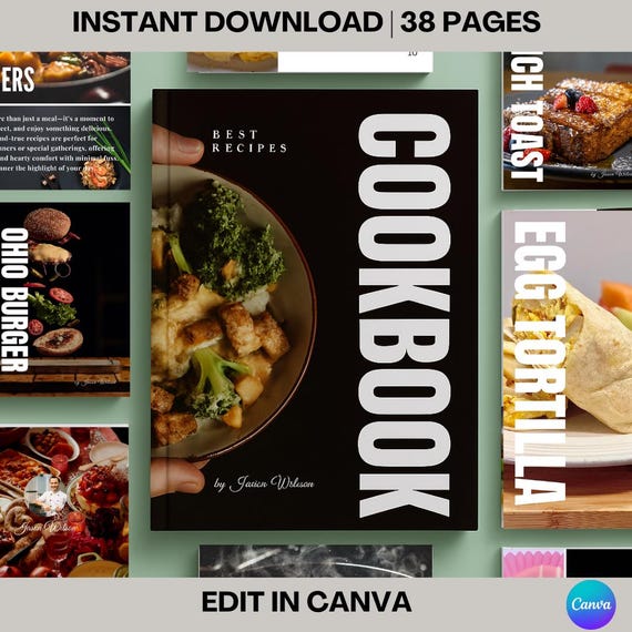 38-Page Cookbook Canva Template: Family Recipe Binder (Digital Download)