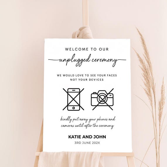 Unplugged Ceremony Sign: Minimalist Wedding Decor (Canva Editable Download)