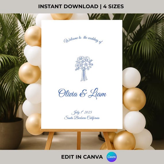 Minimalist Wedding Welcome Sign, Editable Canva Template, Custom Bridal Poster, Instant Download, Personalized Decor