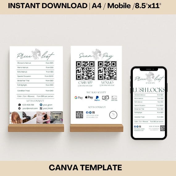 Editable Hair Salon Price List Template: Beauty Services Menu (Canva)
