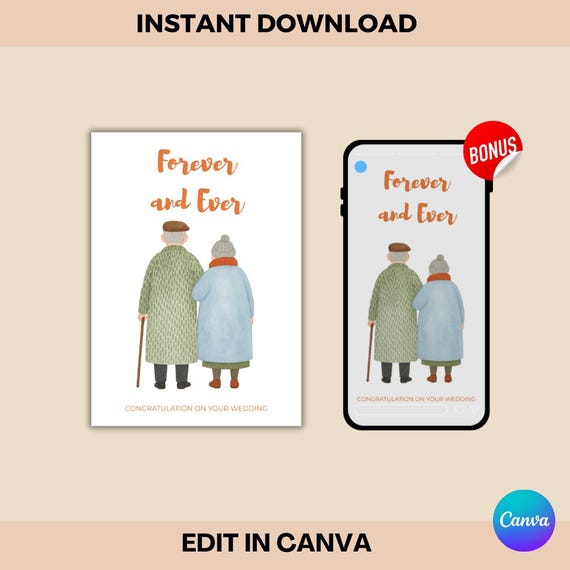 Watercolor Wedding Card Canva Template: "Forever and Ever" (Digital Download)