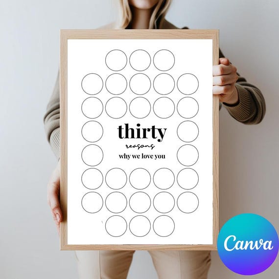 30 Reasons We Love You Poster: Editable Milestone Gift (Canva Template Digital Download)