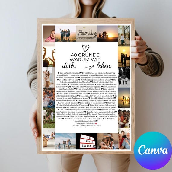 40 Gründe warum wir dich lieben – Personalisiertes Geschenk, Digitaler Download, Vorlage zum Ausdrucken