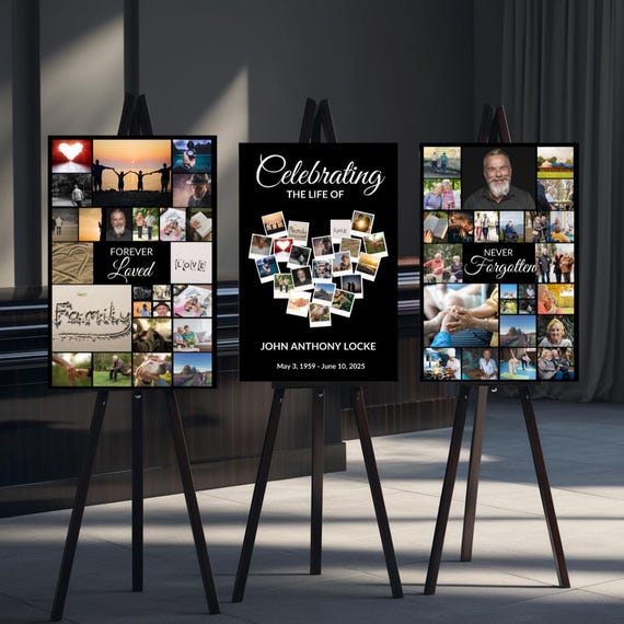 Funeral Photo Collage Sign Set: Editable Memorial Templates (Canva Format)