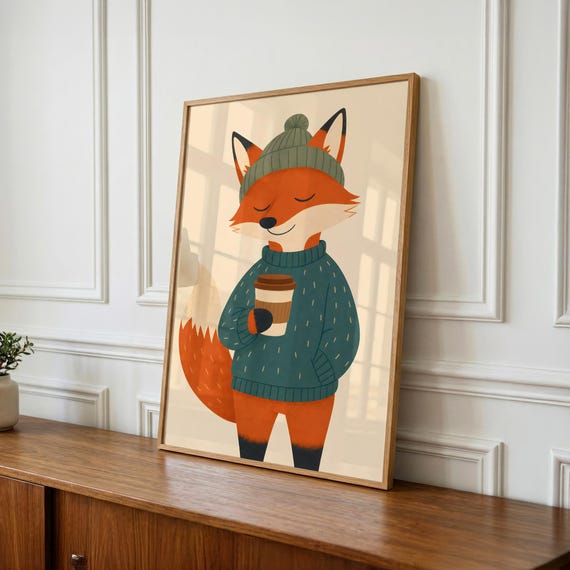 Whimsical Fox Print, Kids Room Wall Art, Animal Decor (Instant Download)